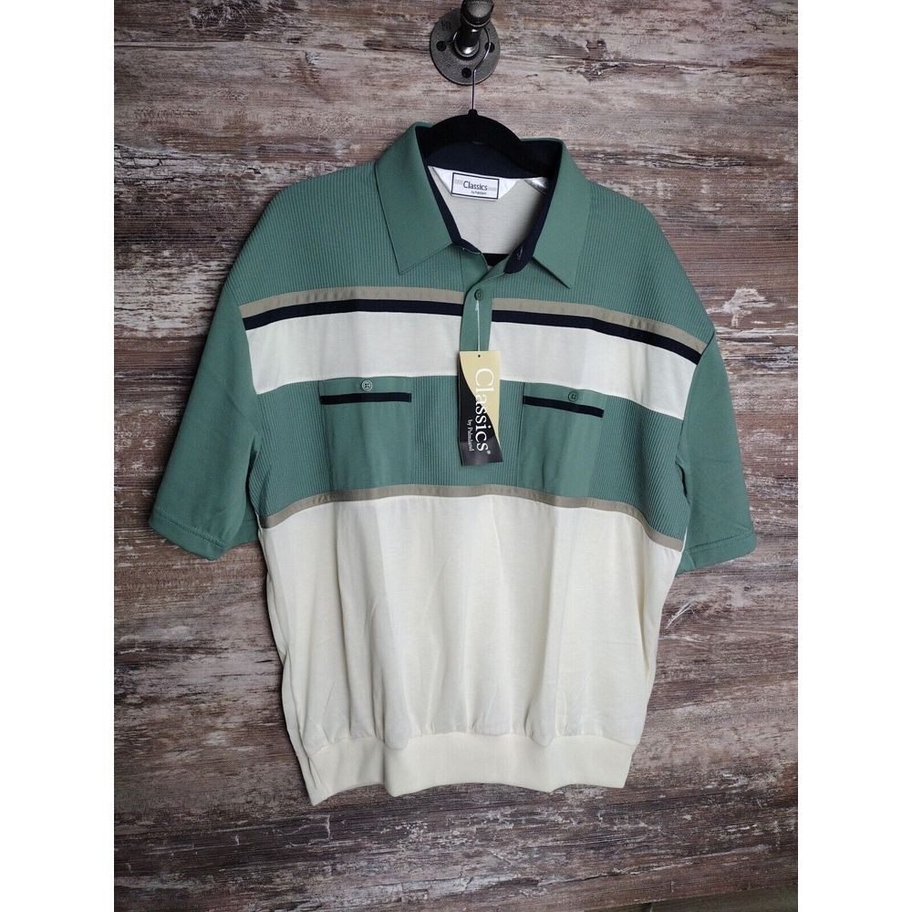 NWT Classics by Palmland Horizontal Stripes X Large Banded Bottom Shirt GRN  VTG
